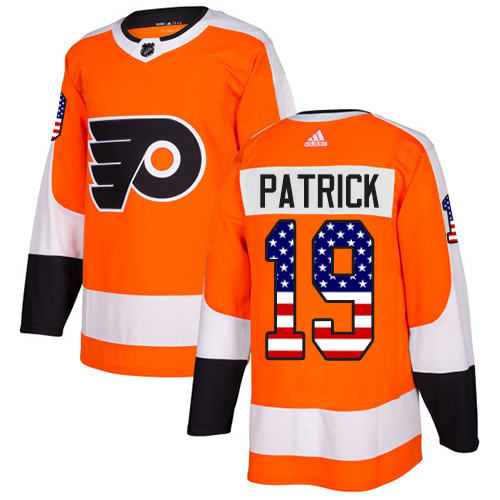 Adidas Flyers #19 Nolan Patrick Orange Home Authentic USA Flag Stitched NHL Jersey - Click Image to Close