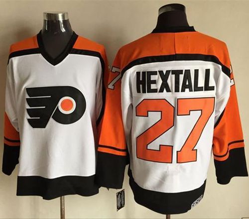 Flyers #27 Ron Hextall White/Black CCM Throwback Stitched NHL Jersey - Click Image to Close