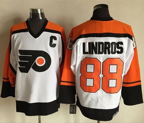 Flyers #88 Eric Lindros White/Black CCM Throwback Stitched NHL Jersey - Click Image to Close