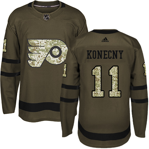 Adidas Flyers #11 Travis Konecny Green Salute to Service Stitched NHL Jersey