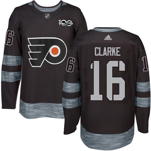 Adidas Flyers #16 Bobby Clarke Black 1917-2017 100th Anniversary Stitched NHL Jersey