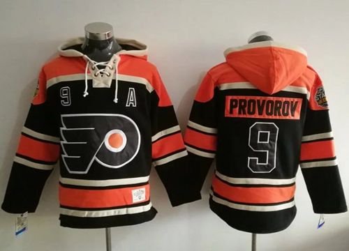 Flyers #9 Ivan Provorov Black Sawyer Hooded Sweatshirt Stitched NHL Jersey