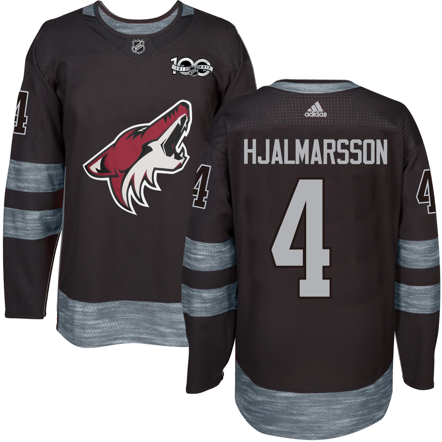 Adidas Coyotes #4 Niklas Hjalmarsson Black 1917-2017 100th Anniversary Stitched NHL Jersey