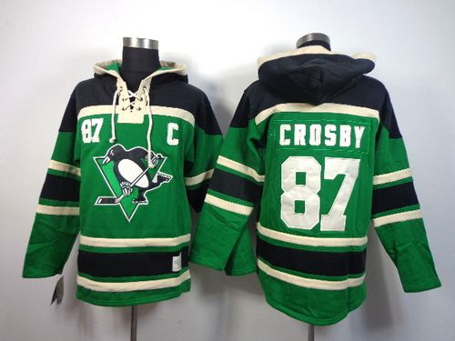 Penguins #87 Sidney Crosby Green St. Patrick's Day McNary Lace Hoodie Stitched NHL Jersey