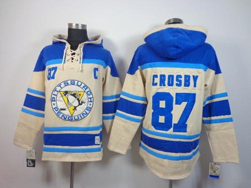 Penguins #87 Sidney Crosby Cream Sawyer Hooded Sweatshirt Stitched NHL Jersey