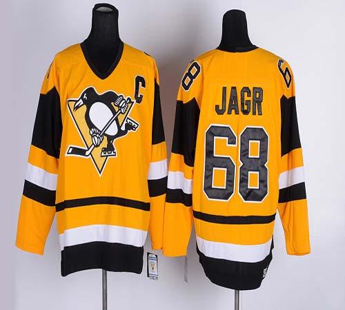 Penguins #68 Jaromir Jagr Yellow CCM Throwback Stitched NHL Jersey - Click Image to Close