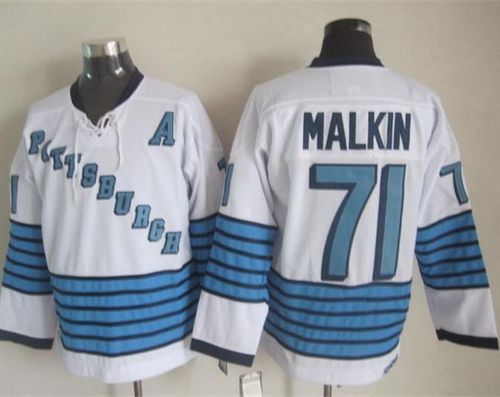 Penguins #71 Evgeni Malkin White/Light Blue CCM Throwback Stitched NHL Jersey