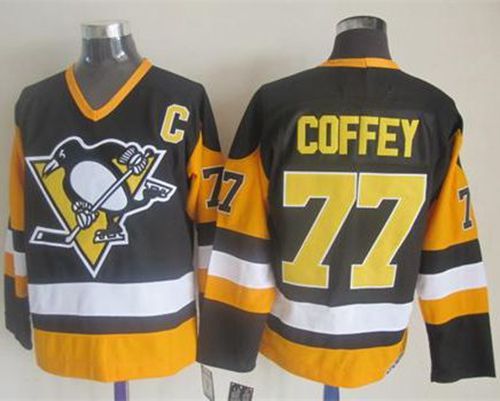 Penguins #77 Paul Coffey Black CCM Throwback Stitched NHL Jersey - Click Image to Close