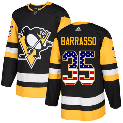 Adidas Penguins #35 Tom Barrasso Black Home Authentic USA Flag Stitched NHL Jersey