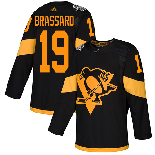 Adidas Penguins #19 Derick Brassard Black Authentic 2019 Stadium Series Stitched NHL Jersey - Click Image to Close