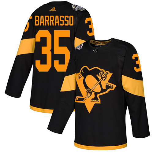 Adidas Penguins #35 Tom Barrasso Black Authentic 2019 Stadium Series Stitched NHL Jersey - Click Image to Close