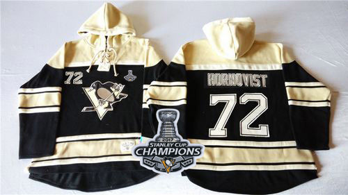 Penguins #72 Patric Hornqvist Black Sawyer Hooded Sweatshirt 2017 Stanley Cup Finals Champions Stitched NHL Jersey