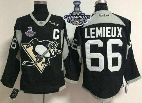 Penguins #66 Mario Lemieux Black Practice 2017 Stanley Cup Finals Champions Stitched NHL Jersey