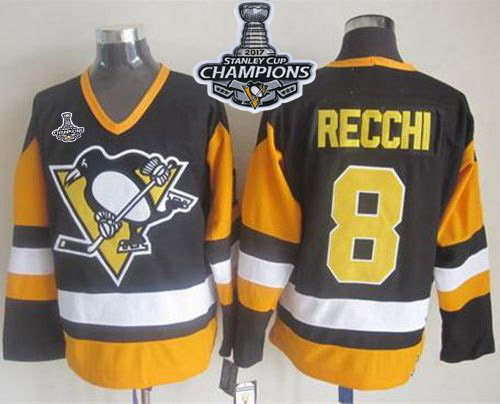 Penguins #8 Mark Recchi Black CCM Throwback 2017 Stanley Cup Finals Champions Stitched NHL Jersey - Click Image to Close