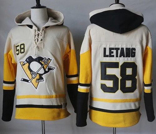 Penguins #58 Kris Letang Cream/Gold Sawyer Hooded Sweatshirt Stitched NHL Jersey