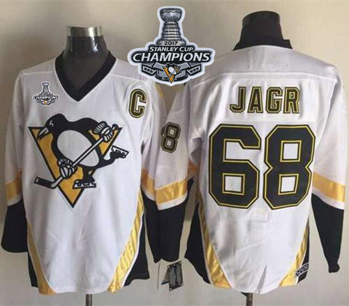 Penguins #68 Jaromir Jagr White CCM Throwback 2017 Stanley Cup Finals Champions Stitched NHL Jersey