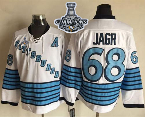 Penguins #68 Jaromir Jagr White/Light Blue CCM Throwback 2017 Stanley Cup Finals Champions Stitched NHL Jersey - Click Image to Close