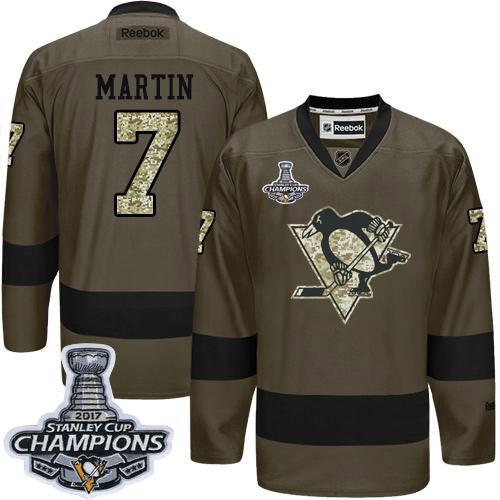 Penguins #7 Paul Martin Green Salute to Service 2017 Stanley Cup Finals Champions Stitched NHL Jersey