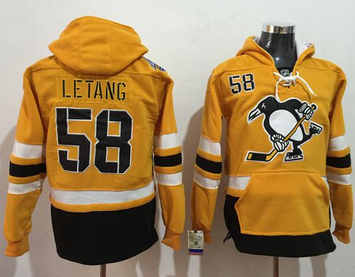 Penguins #58 Kris Letang Gold Sawyer Hooded Sweatshirt 2017 Stadium Series Stitched NHL Jersey - Click Image to Close