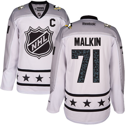 Penguins #71 Evgeni Malkin White 2017 All-Star Metropolitan Division Stitched NHL Jersey - Click Image to Close