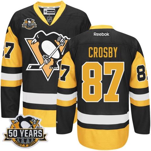 Penguins #87 Sidney Crosby Black Alternate 50th Anniversary Stitched NHL Jersey - Click Image to Close