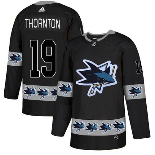 Adidas Sharks #19 Joe Thornton Black Authentic Team Logo Fashion Stitched NHL Jersey - Click Image to Close