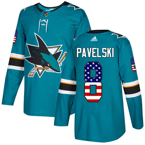 Adidas Sharks #8 Joe Pavelski Teal Home Authentic USA Flag Stitched NHL Jersey - Click Image to Close