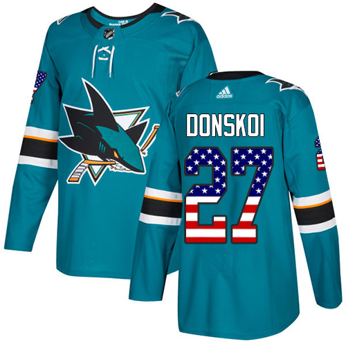 Adidas Sharks #27 Joonas Donskoi Teal Home Authentic USA Flag Stitched NHL Jersey - Click Image to Close