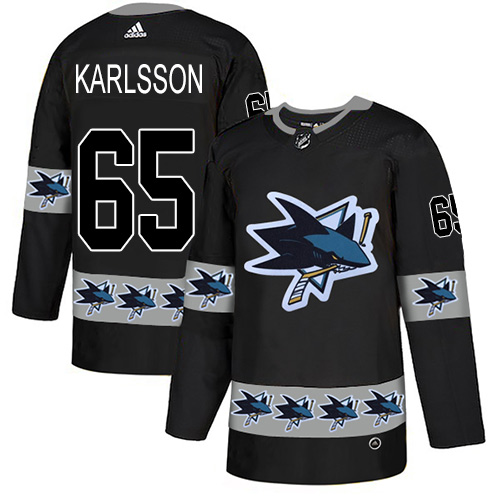 Adidas Sharks #65 Erik Karlsson Black Authentic Team Logo Fashion Stitched NHL Jersey - Click Image to Close