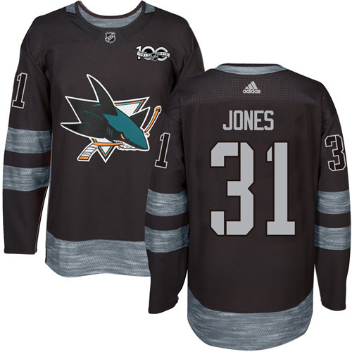 Adidas Sharks #31 Martin Jones Black 1917-2017 100th Anniversary Stitched NHL Jersey - Click Image to Close