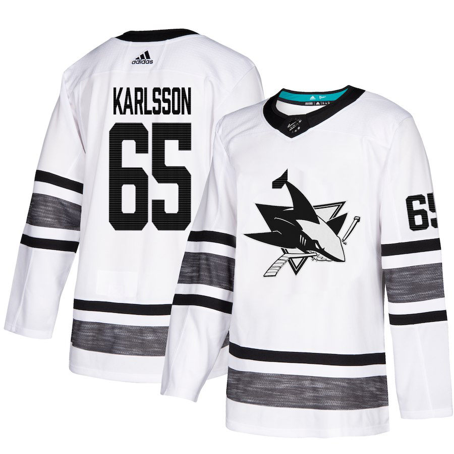 Adidas Sharks #65 Erik Karlsson White Authentic 2019 All-Star Stitched NHL Jersey - Click Image to Close