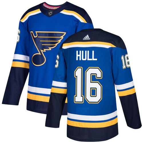 Adidas Blues #16 Brett Hull Blue Home Authentic Stitched NHL Jersey - Click Image to Close