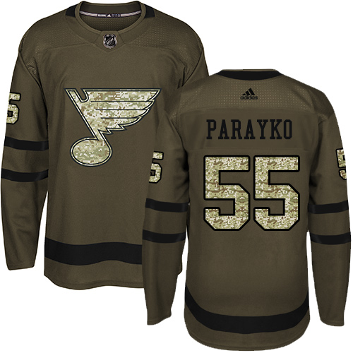 Adidas Blues #55 Colton Parayko Green Salute to Service Stitched NHL Jersey - Click Image to Close