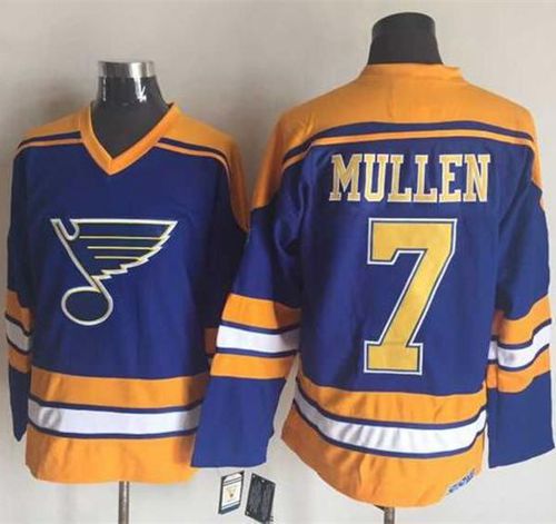 Blues #7 Joe Mullen Light Blue/Yellow CCM Throwback Stitched NHL Jersey