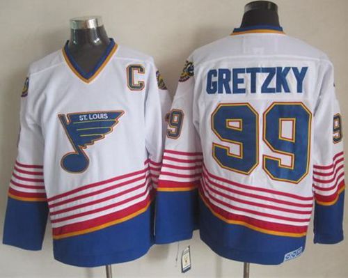 Blues #99 Wayne Gretzky White CCM Throwback Stitched NHL Jersey - Click Image to Close