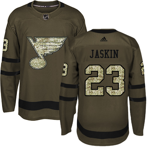 Adidas Blues #23 Dmitrij Jaskin Green Salute to Service Stitched NHL Jersey - Click Image to Close