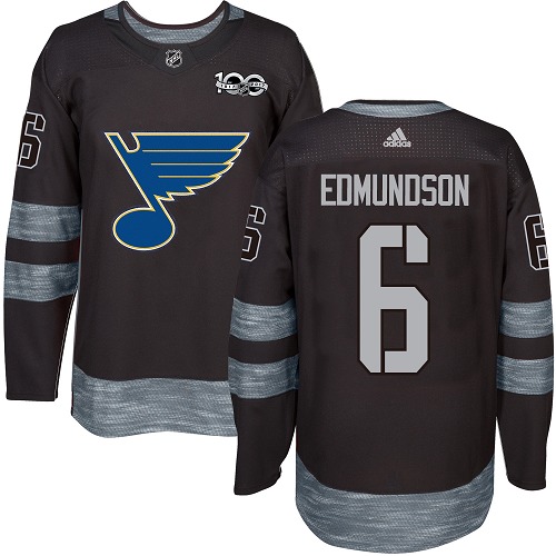 Adidas Blues #6 Joel Edmundson Black 1917-2017 100th Anniversary Stitched NHL Jersey