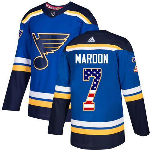 Adidas Blues #7 Patrick Maroon Blue Home Authentic USA Flag Stitched NHL Jersey