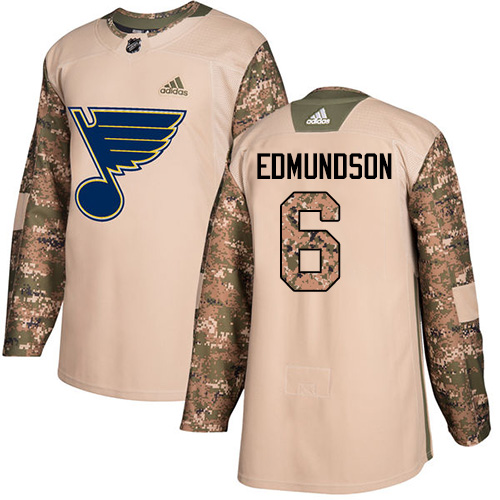 Adidas Blues #6 Joel Edmundson Camo Authentic 2017 Veterans Day Stitched NHL Jersey - Click Image to Close