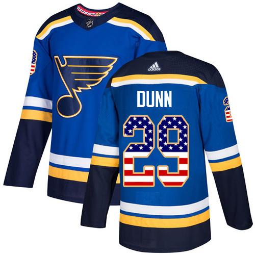 Adidas Blues #29 Vince Dunn Blue Home Authentic USA Flag Stitched NHL Jersey