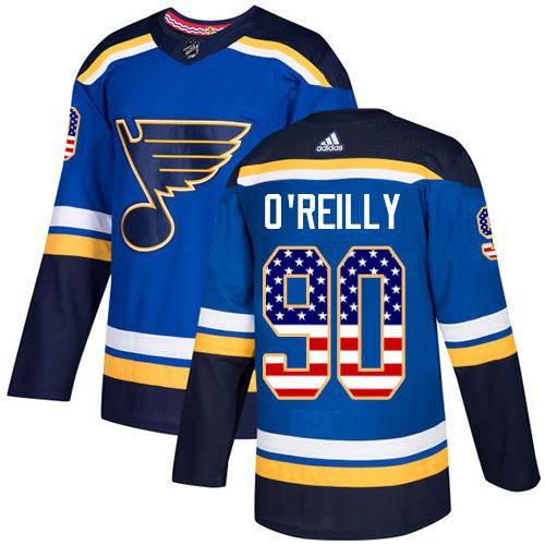 Adidas Blues #90 Ryan O'Reilly Blue Home Authentic USA Flag Stitched NHL Jersey - Click Image to Close