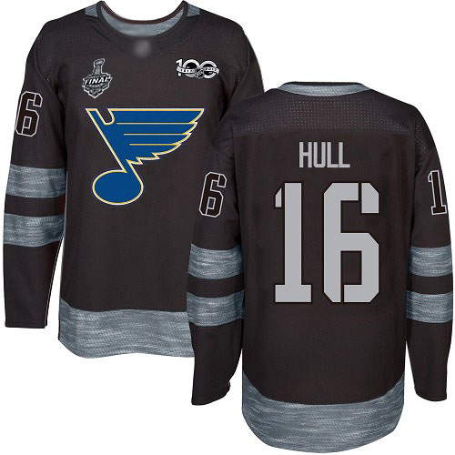 Blues #16 Brett Hull Black 1917-2017 100th Anniversary Stanley Cup Final Bound Stitched Hockey Jersey