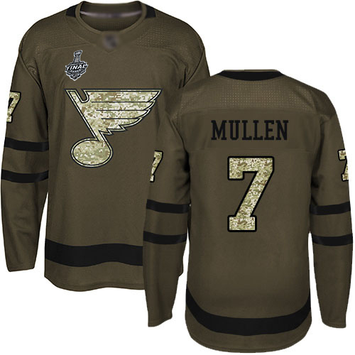 Blues #7 Joe Mullen Green Salute to Service Stanley Cup Final Bound Stitched Hockey Jersey - Click Image to Close