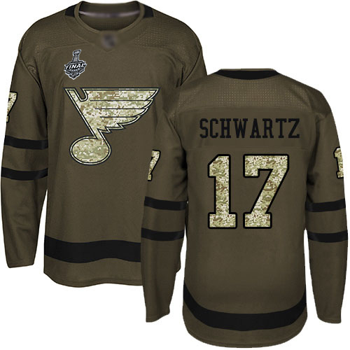 Blues #17 Jaden Schwartz Green Salute to Service Stanley Cup Final Bound Stitched Hockey Jersey - Click Image to Close