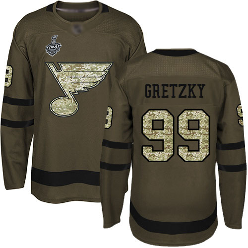 Blues #99 Wayne Gretzky Green Salute to Service Stanley Cup Final Bound Stitched Hockey Jersey