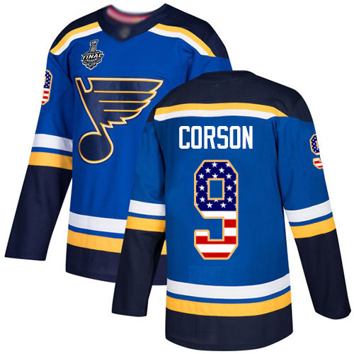 Blues #9 Shayne Corson Blue Home Authentic USA Flag Stanley Cup Final Bound Stitched Hockey Jersey