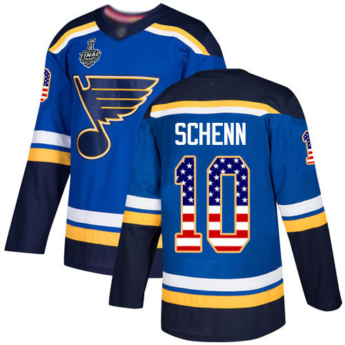 Blues #10 Brayden Schenn Blue Home Authentic USA Flag Stanley Cup Final Bound Stitched Hockey Jersey