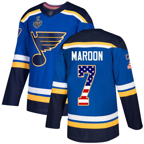 Blues #7 Patrick Maroon Blue Home Authentic USA Flag Stanley Cup Final Bound Stitched Hockey Jersey