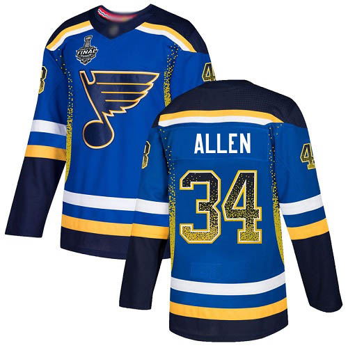 Blues #34 Jake Allen Blue Home Authentic Drift Fashion Stanley Cup Final Bound Stitched Hockey Jersey