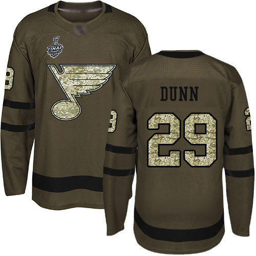 Blues #29 Vince Dunn Green Salute to Service Stanley Cup Final Bound Stitched Hockey Jersey